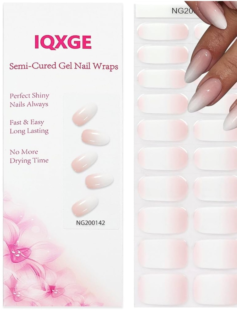 Semi Cured Gel Nail Wrap Strips Gradient Pink Ombre 20 Pieces
